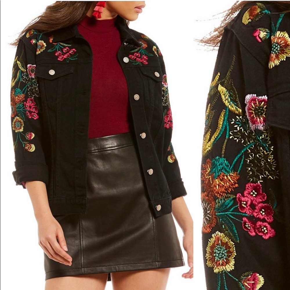 Gianni Bini Embroidered Black Denim Jacket